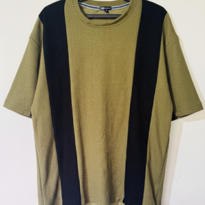 Olive Green & Black Contrast Panel T-Shirt