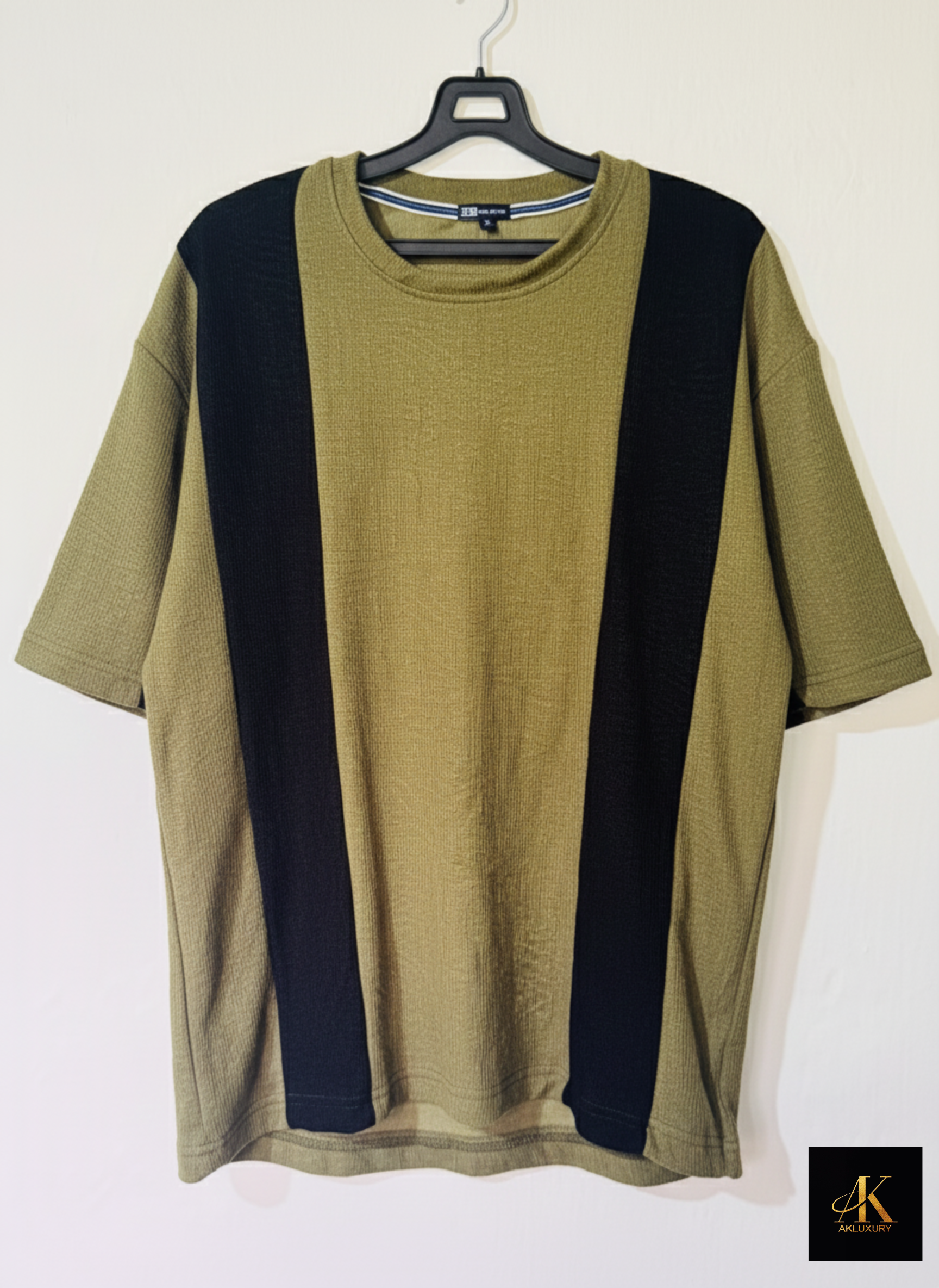 Olive Green & Black Contrast Panel T-Shirt