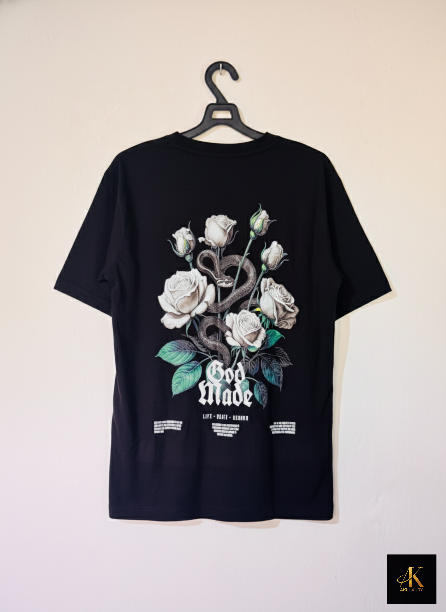 AKLUXURY Limited Edition Black T-Shirt – A3 Back Print